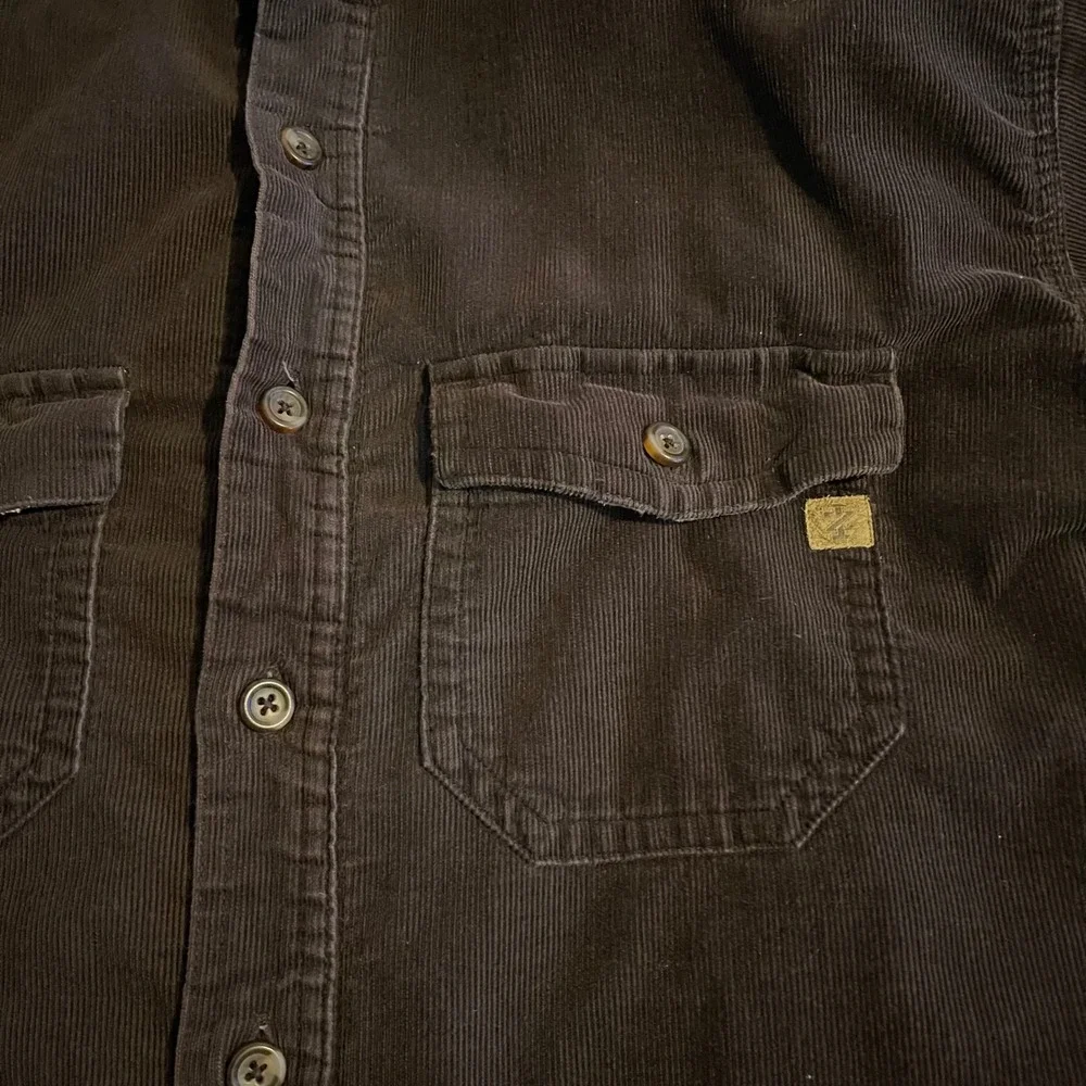 IZOD Jeans Jacket Mens Large Brown Corduroy Fleece Lined Shirt Button Up Sherpa